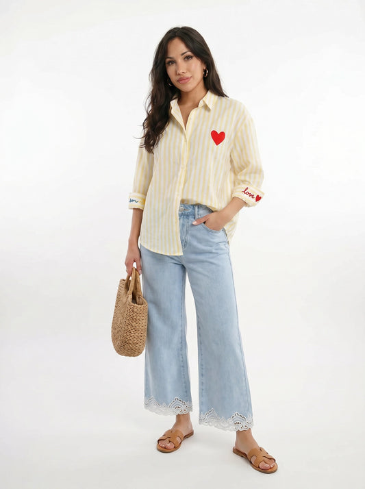 Heart Button Down Shirt Yellow